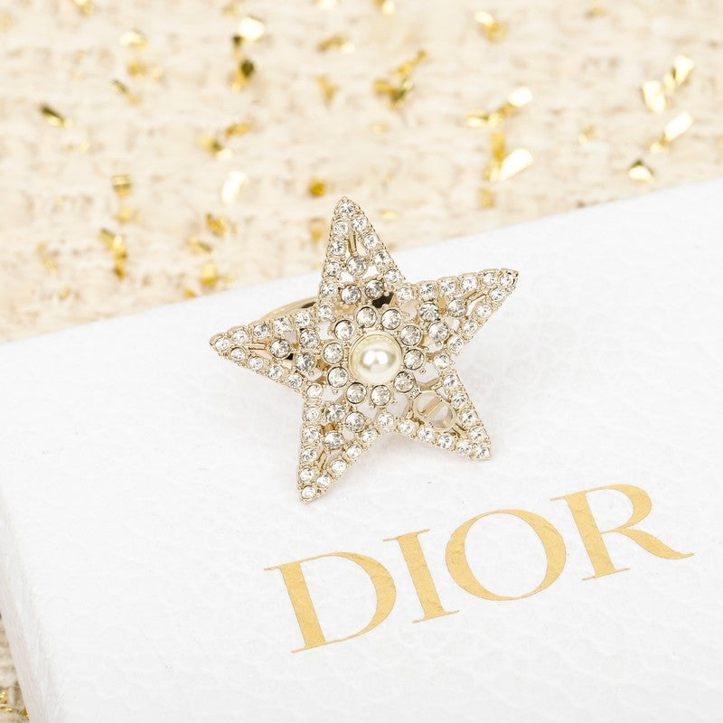 18K Dior Star Diamond Brooch Yellow Gold-Colour Hardware