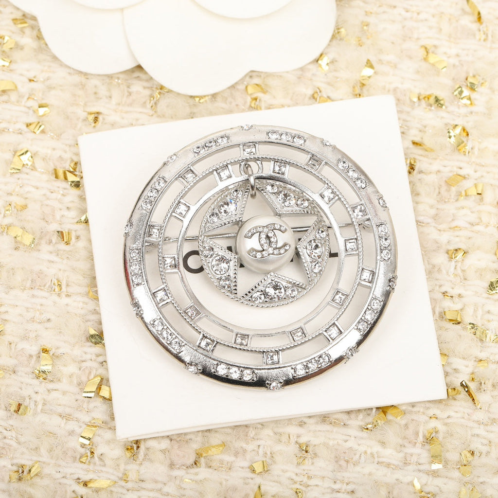 18K Chanel Black Diamonds Brooch White Gold-Colour Hardware