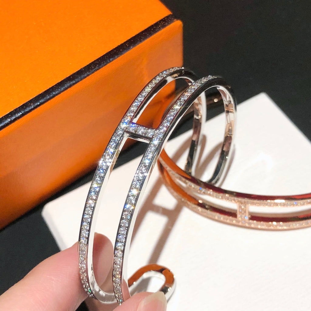 18K Ever Chain D?¡¥ancre Cuff Diamond Hermes Bracelet