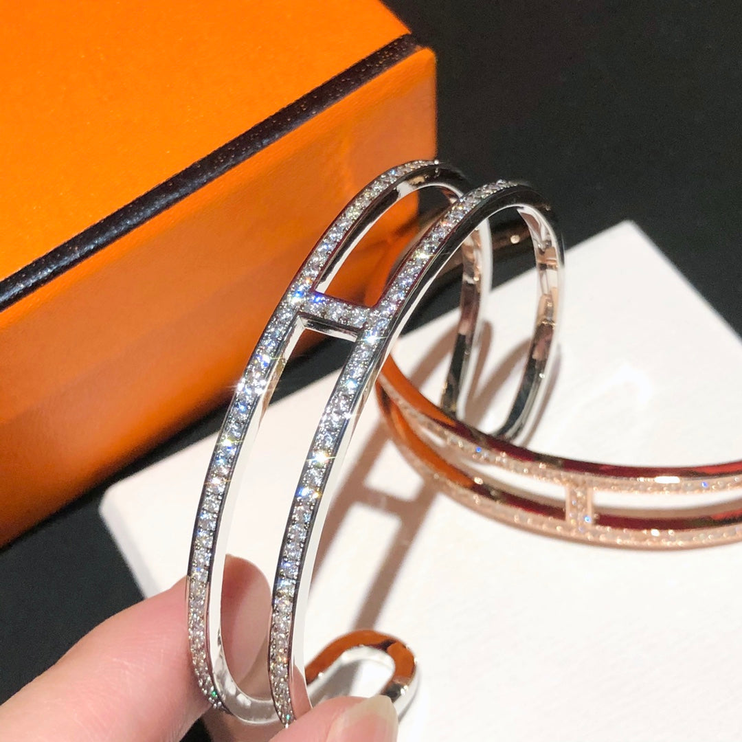 18K Ever Chain D?¡¥ancre Cuff Diamond Hermes Bracelet