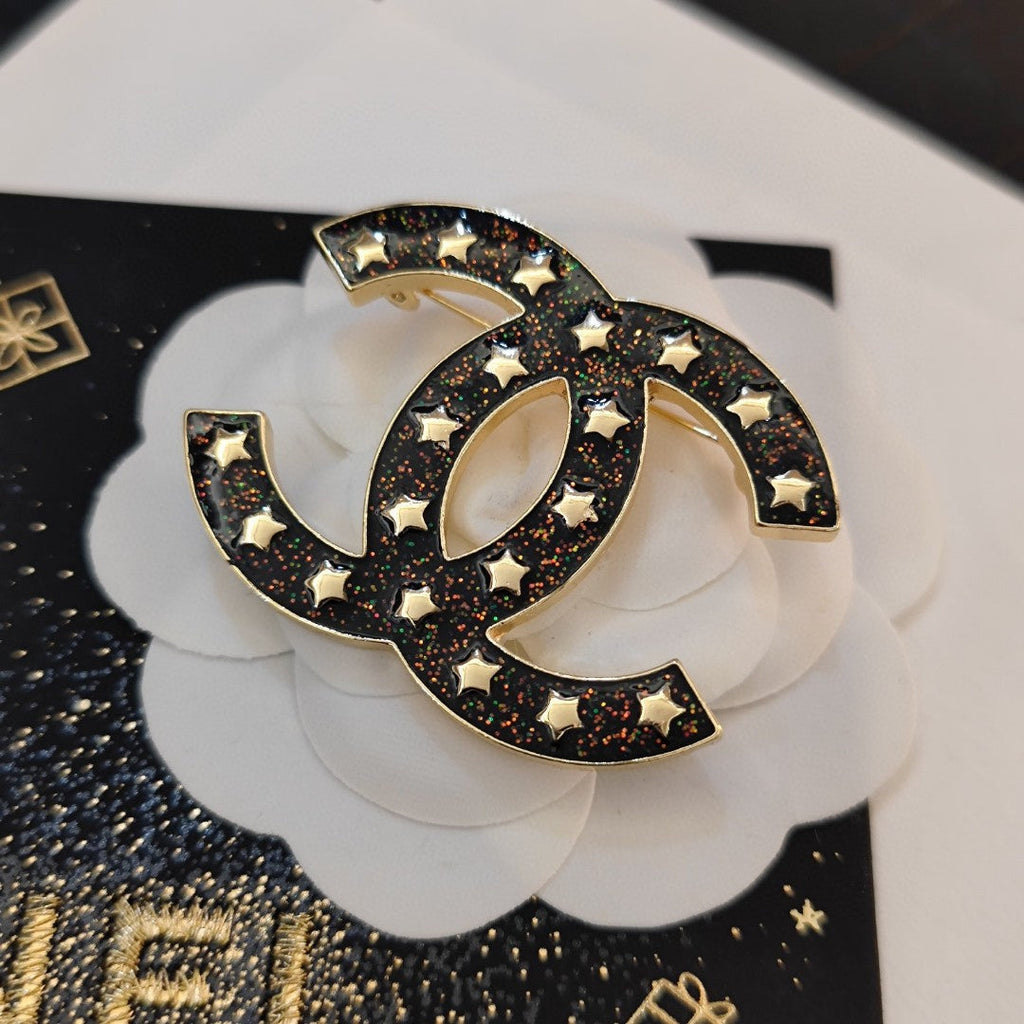 18K Chanel Black Star Brooch Yellow Gold-Colour Hardware
