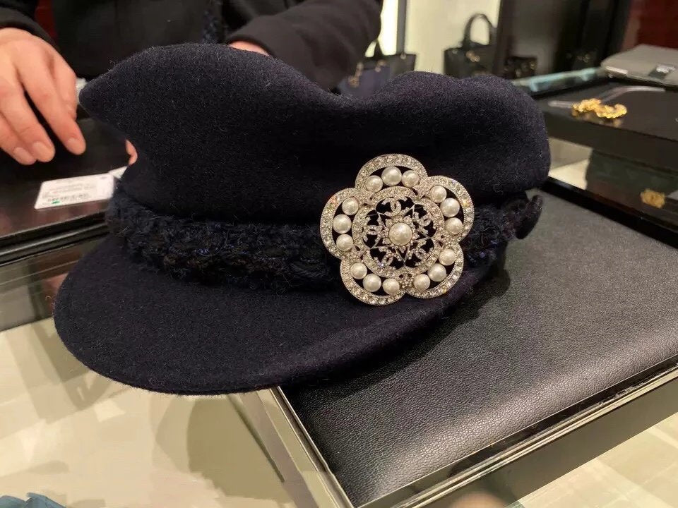18K Chanel Camellia Pearls Brooch White Gold-Colour Hardware
