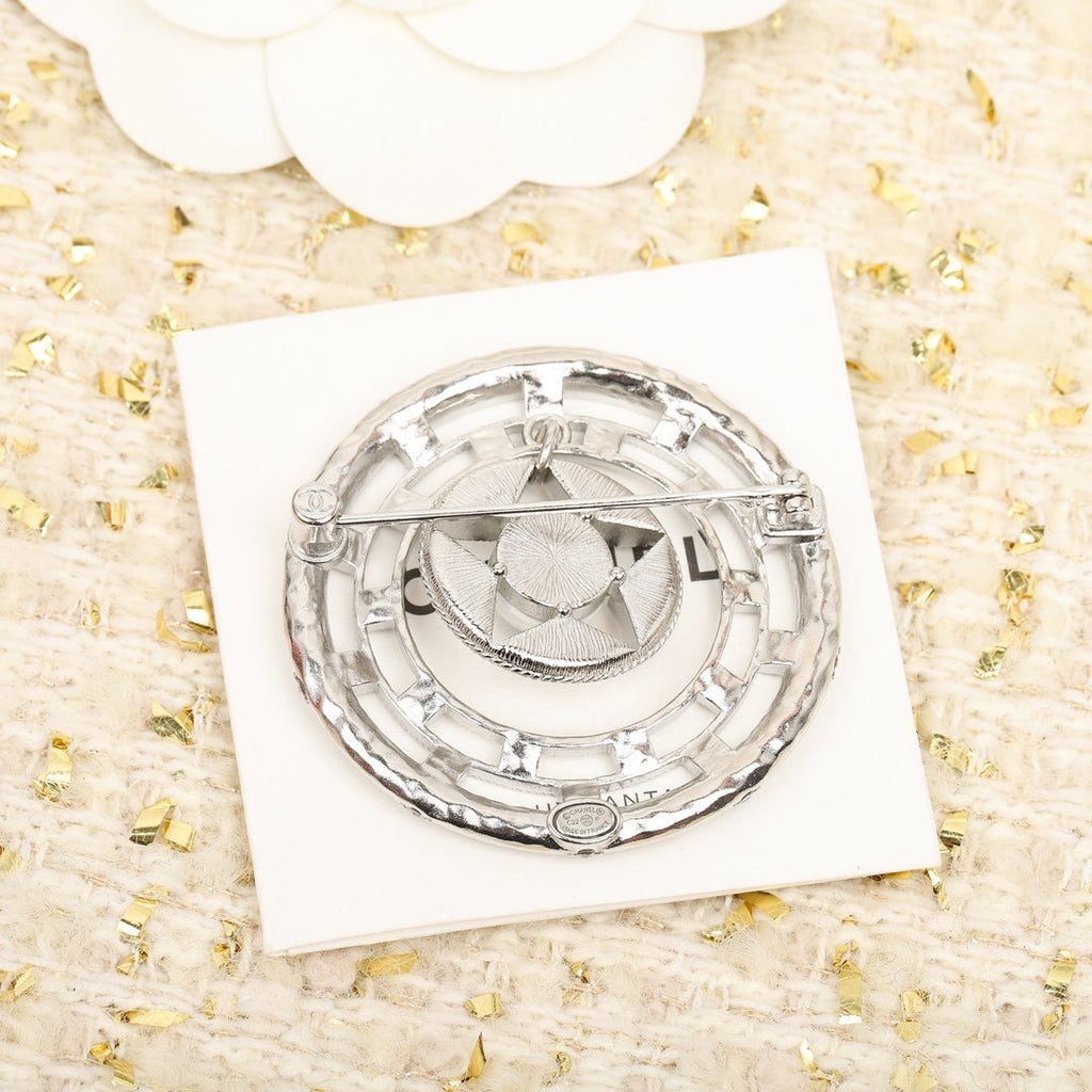 18K Chanel Black Diamonds Brooch White Gold-Colour Hardware