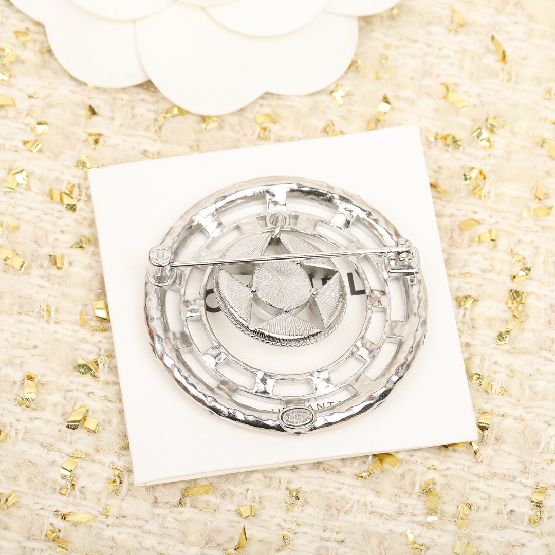 18K Chanel Black Diamonds Brooch White Gold-Colour Hardware
