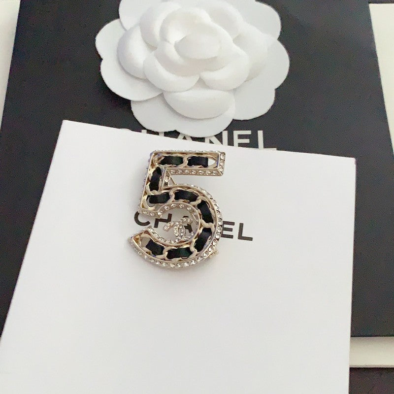 18K Chanel No.5 Leather Diamond Brooch Yellow Gold-Colour Hardware