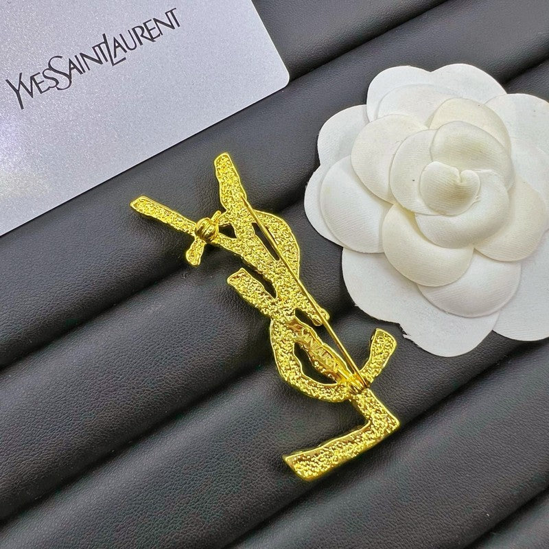 18K YSL Crystal Brooch Yellow Gold-Colour Hardware