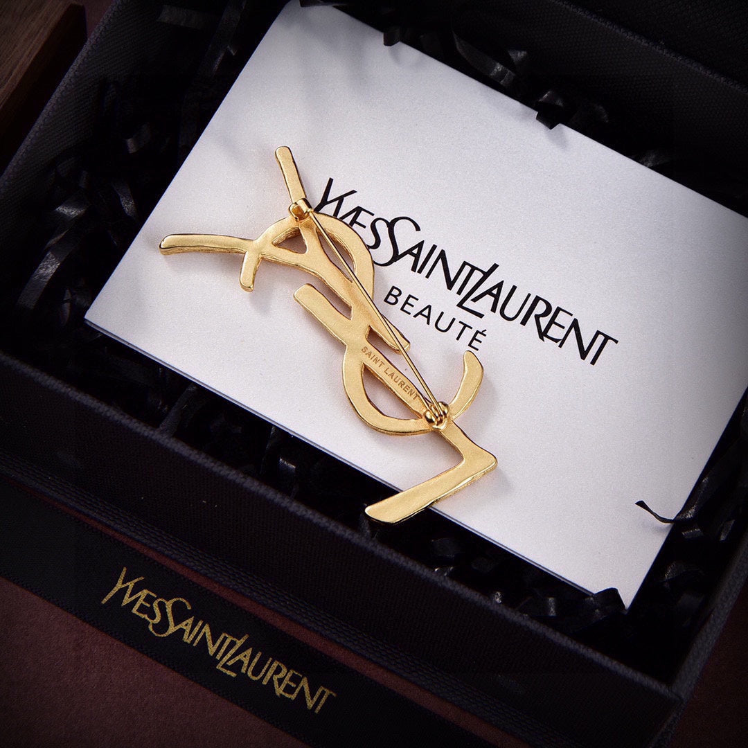 18K YSL Vintage Brooch Yellow Gold-Colour Hardware