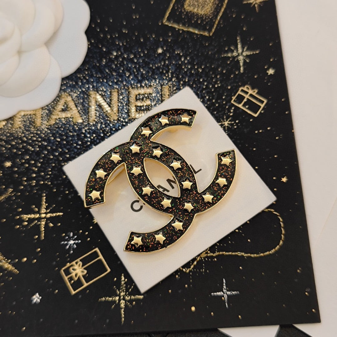 18K Chanel Black Star Brooch Yellow Gold-Colour Hardware