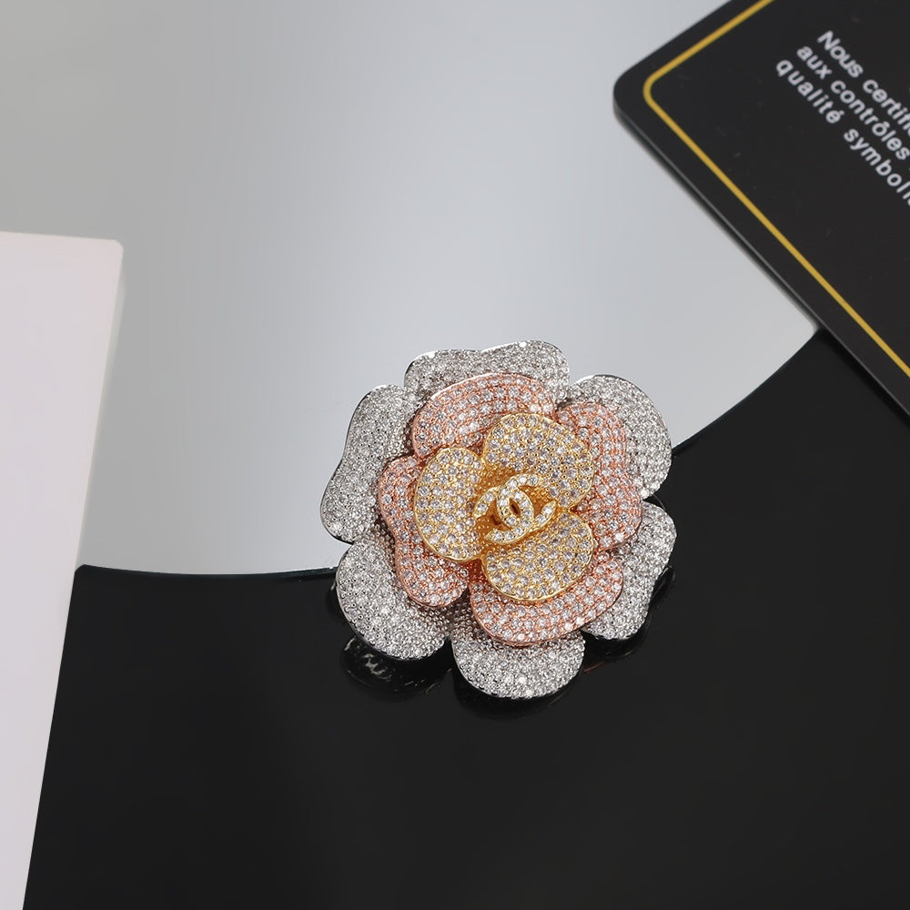 18K Chanel Camellia Pink Diamonds Brooch White Gold-Colour Hardware