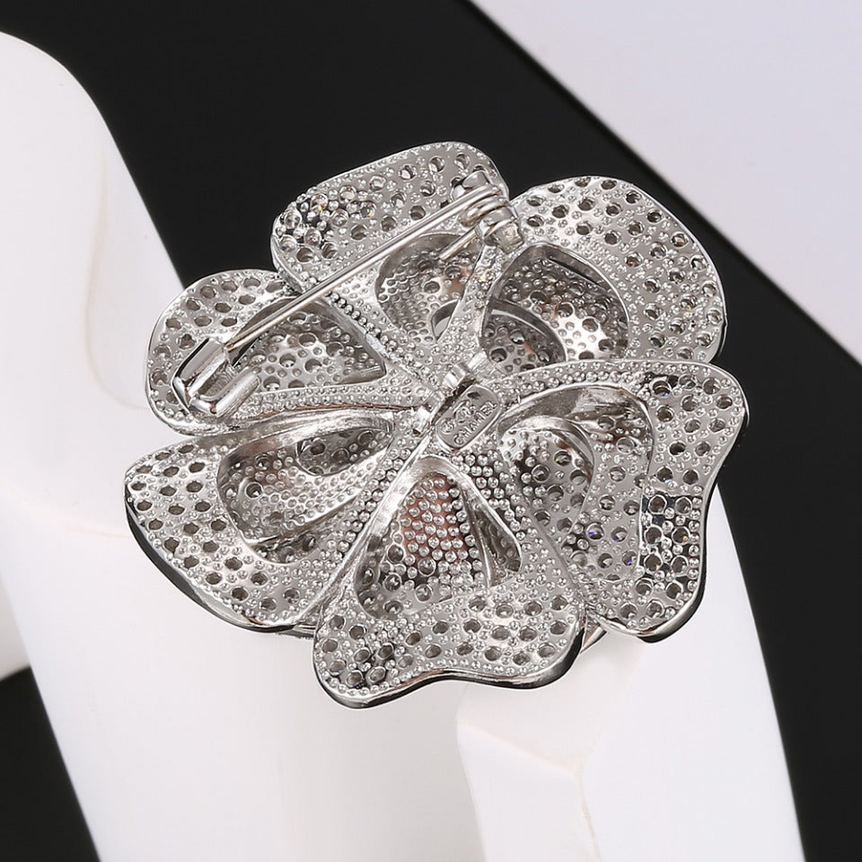 18K Chanel Camellia Diamonds Brooch White Gold-Colour Hardware