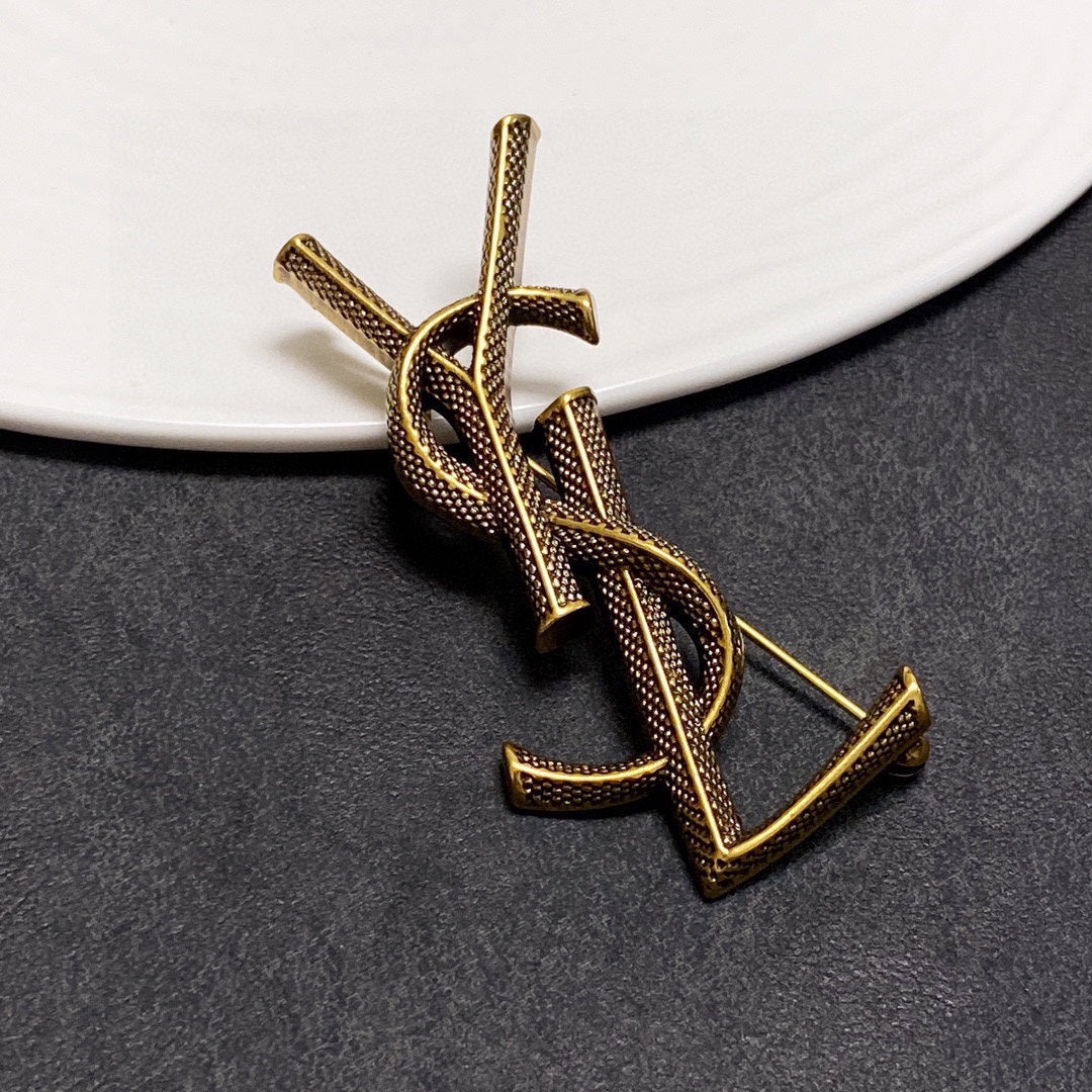 18K YSL Classic Brooch Yellow Gold-Colour Hardware