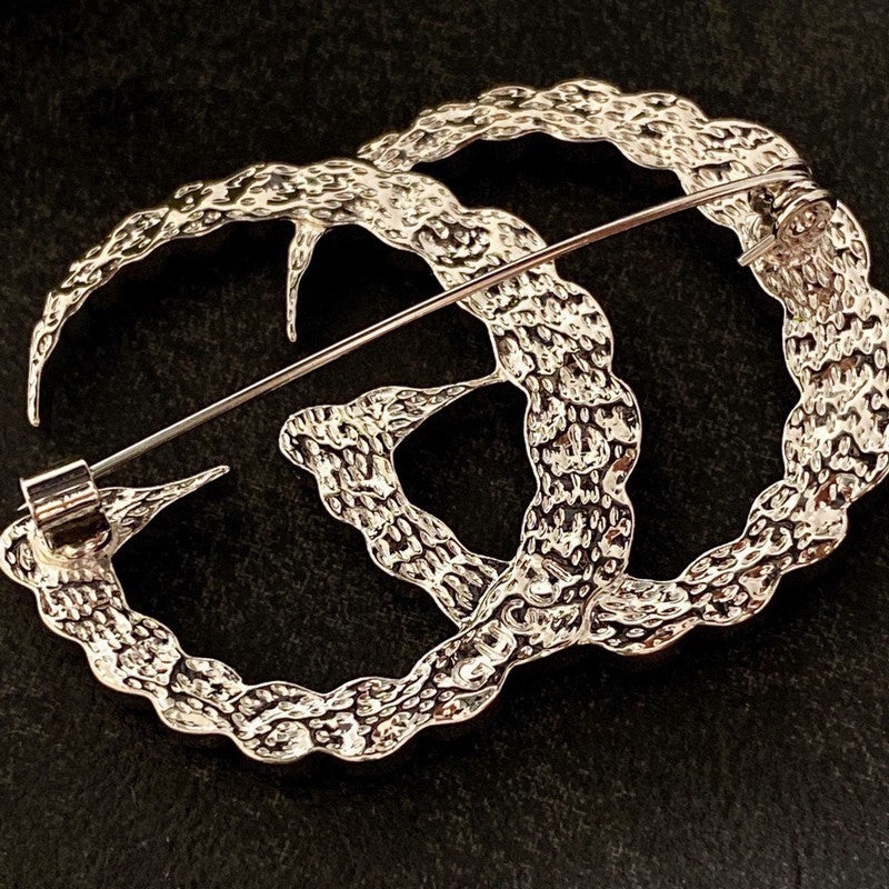 18K Double Gucci Crystal Brooch White Gold-Colour Hardware
