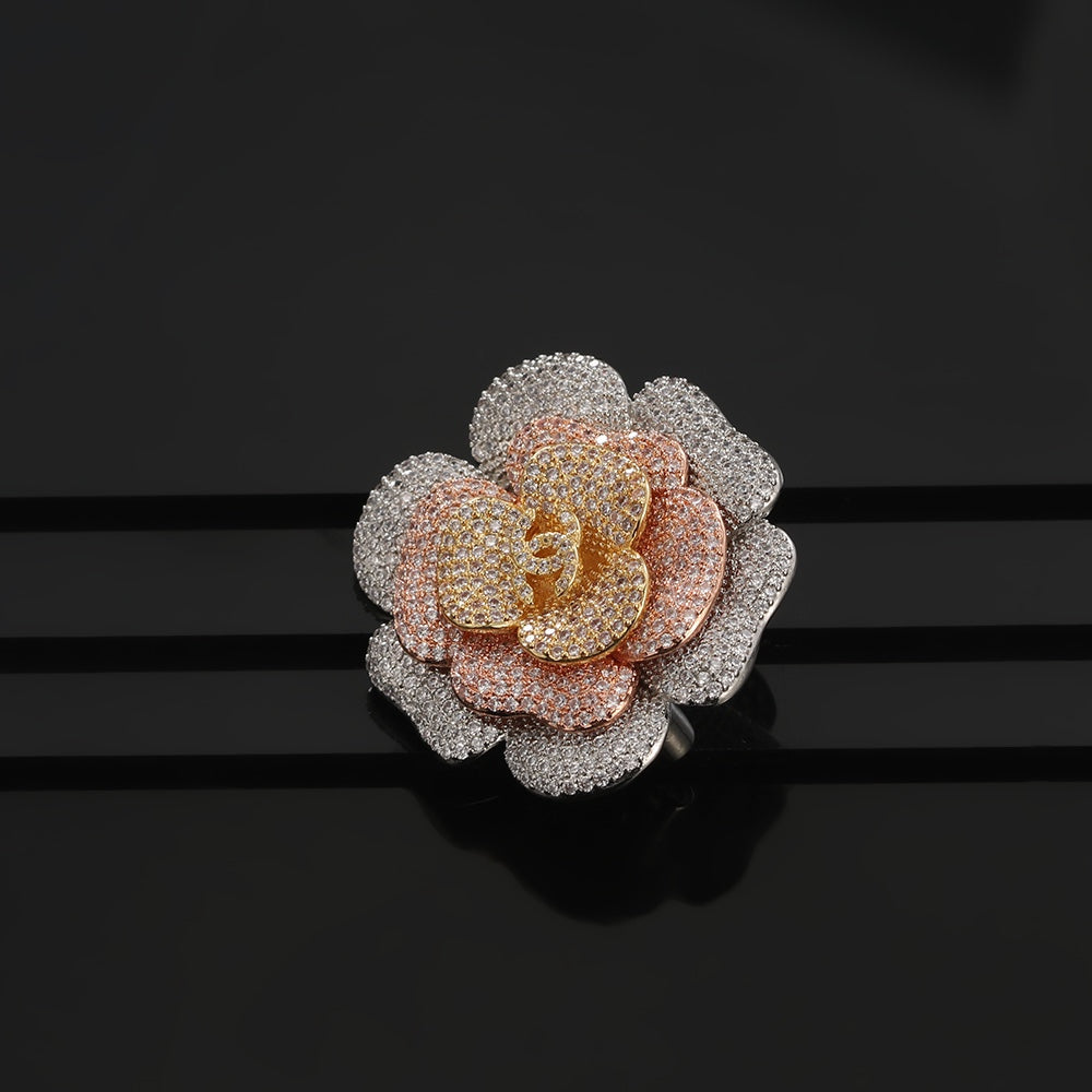 18K Chanel Camellia Pink Diamonds Brooch White Gold-Colour Hardware