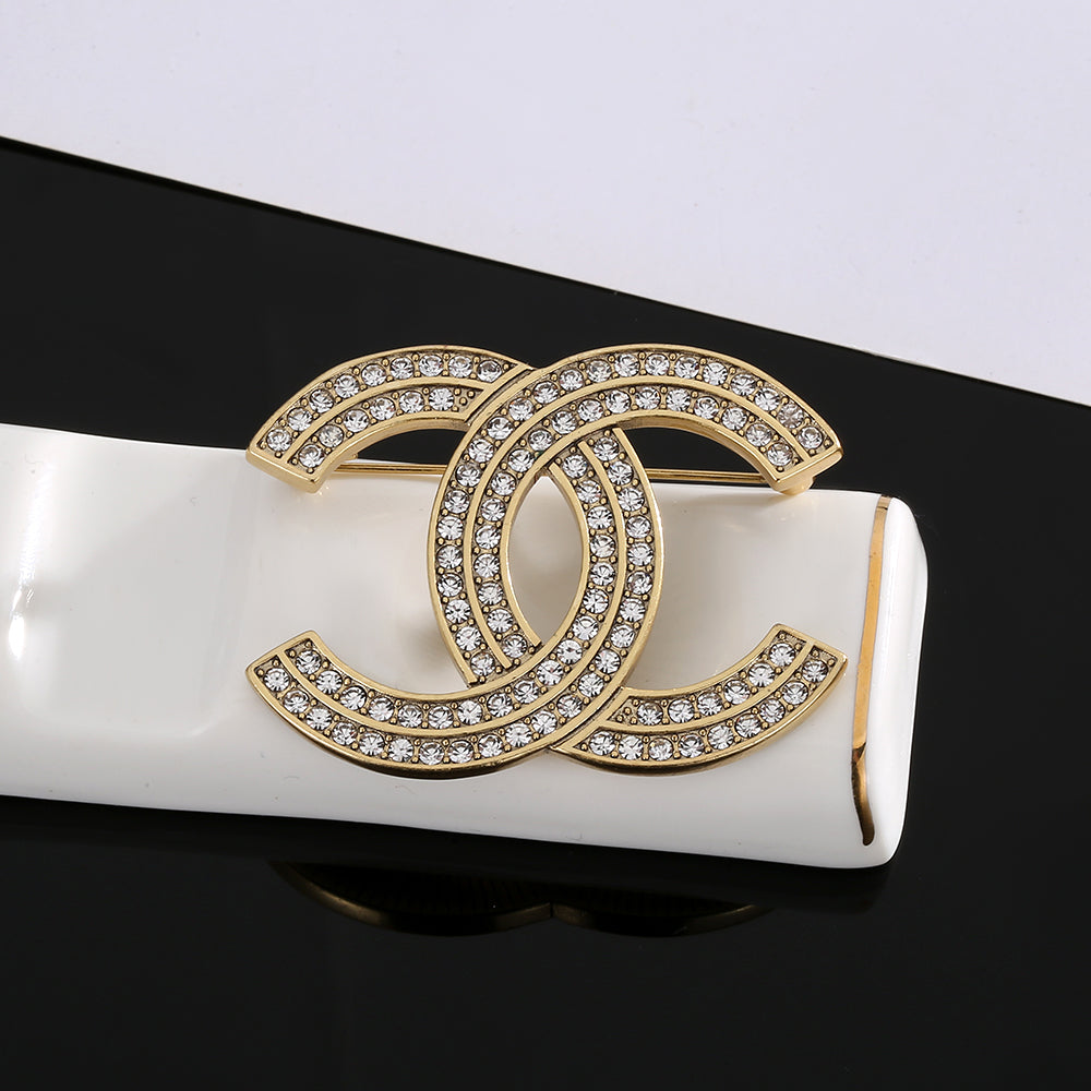 18K Chanel Diamond Brooch Yellow Gold-Colour Hardware