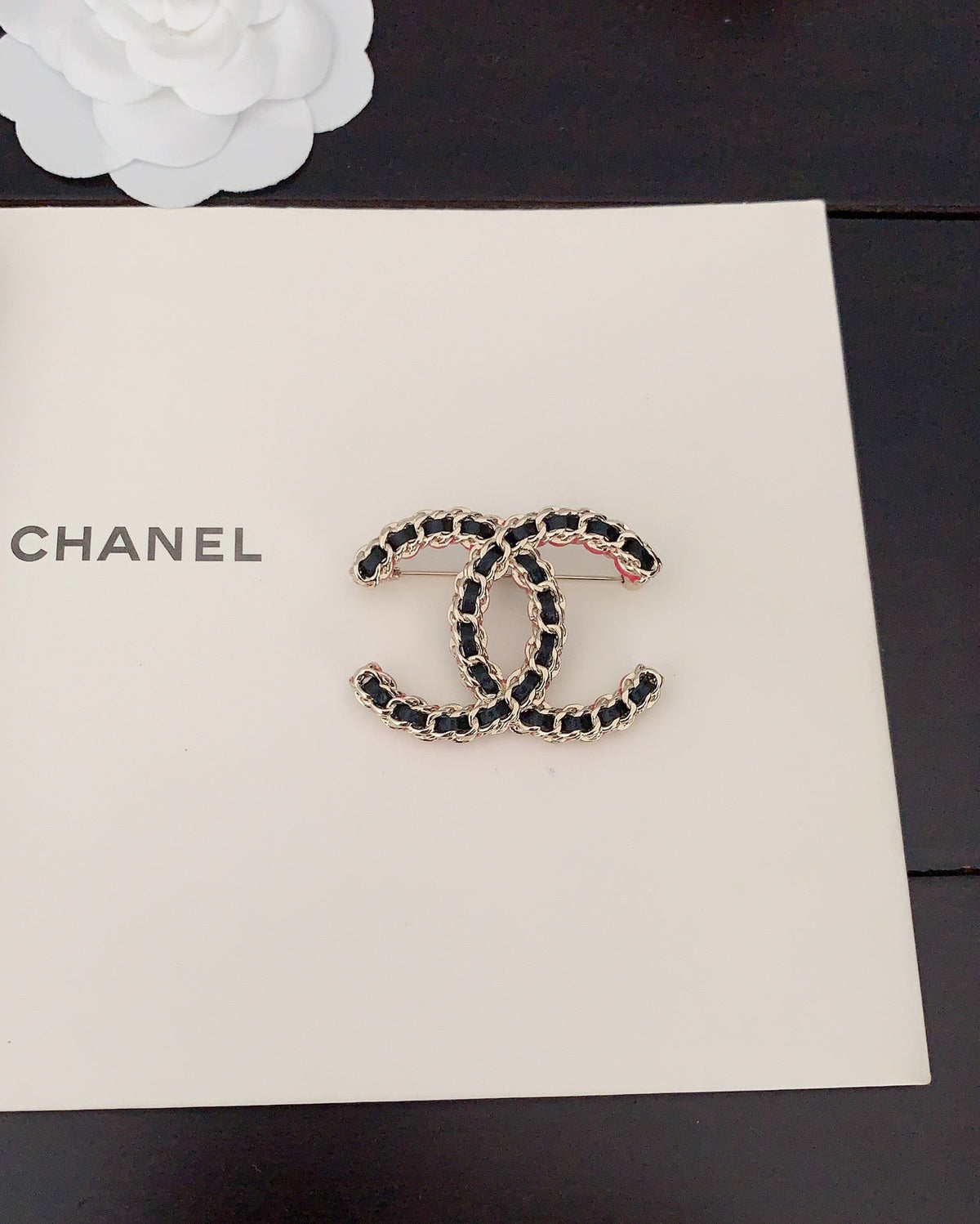 18K Chanel Leather Pink Brooch Yellow Gold-Colour Hardware