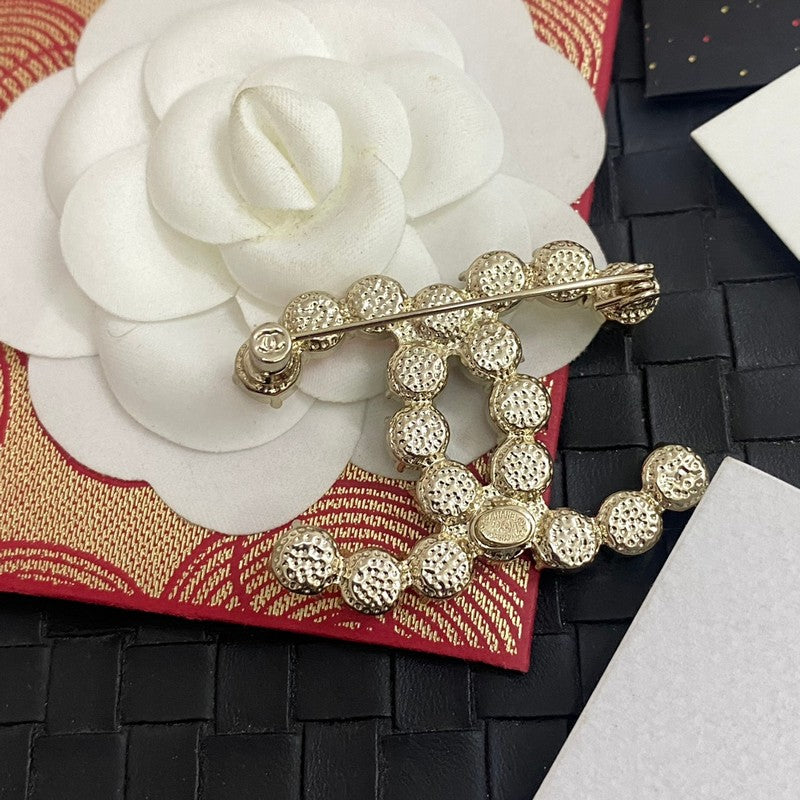 18K Chanel Color Crystal Brooch Yellow Gold-Colour Hardware