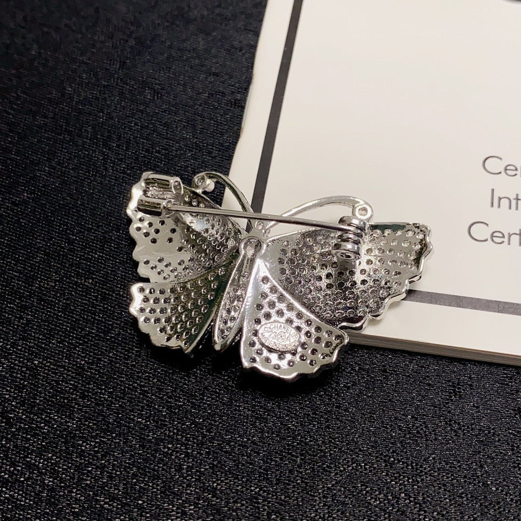 18K Chanel Butterfly Diamonds Brooch White Gold-Colour Hardware