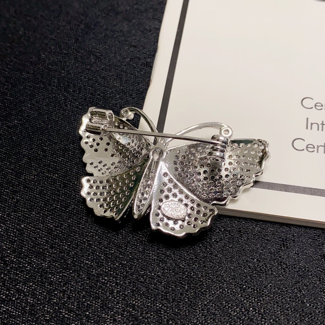 18K Chanel Butterfly Diamonds Brooch White Gold-Colour Hardware