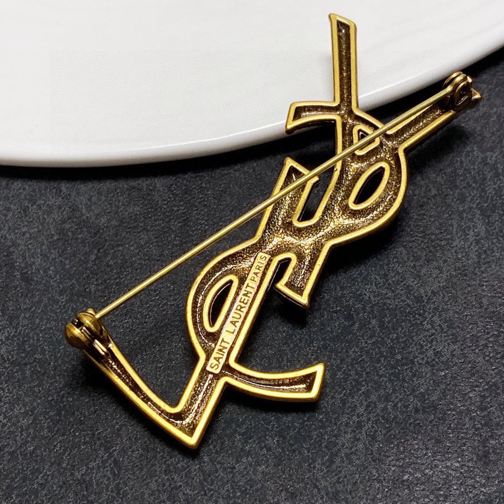18K YSL Classic Brooch Yellow Gold-Colour Hardware
