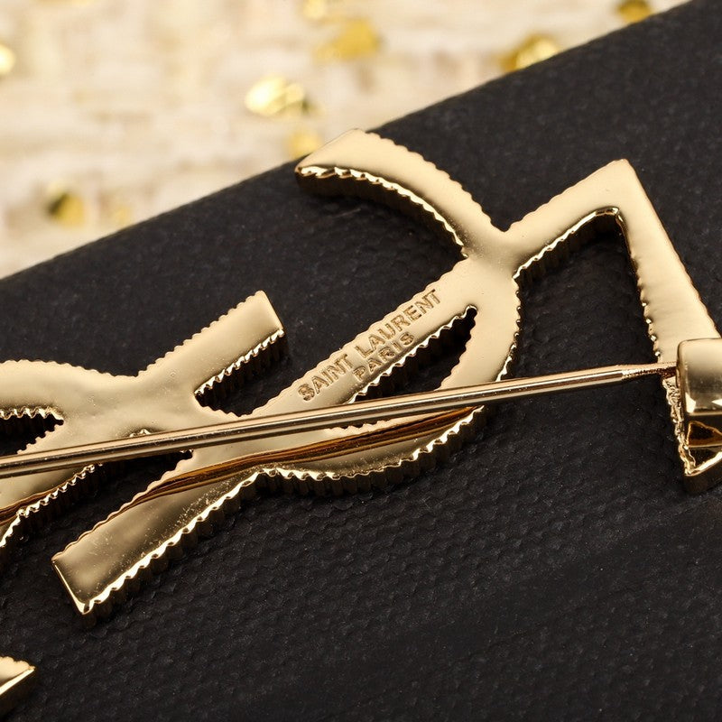 18K YSL Stripe Gold Brooch Yellow Gold-Colour Hardware