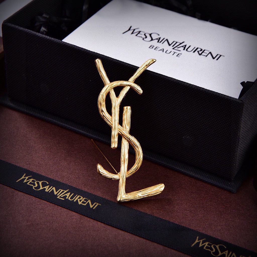 18K YSL Vintage Brooch Yellow Gold-Colour Hardware