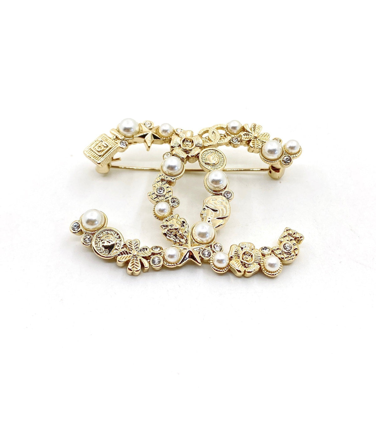 18K Chanel Pearls Brooch Yellow Gold-Colour Hardware