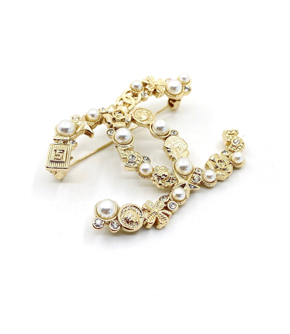 18K Chanel Pearls Brooch Yellow Gold-Colour Hardware