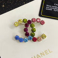 18K Chanel Color Crystal Brooch Yellow Gold-Colour Hardware