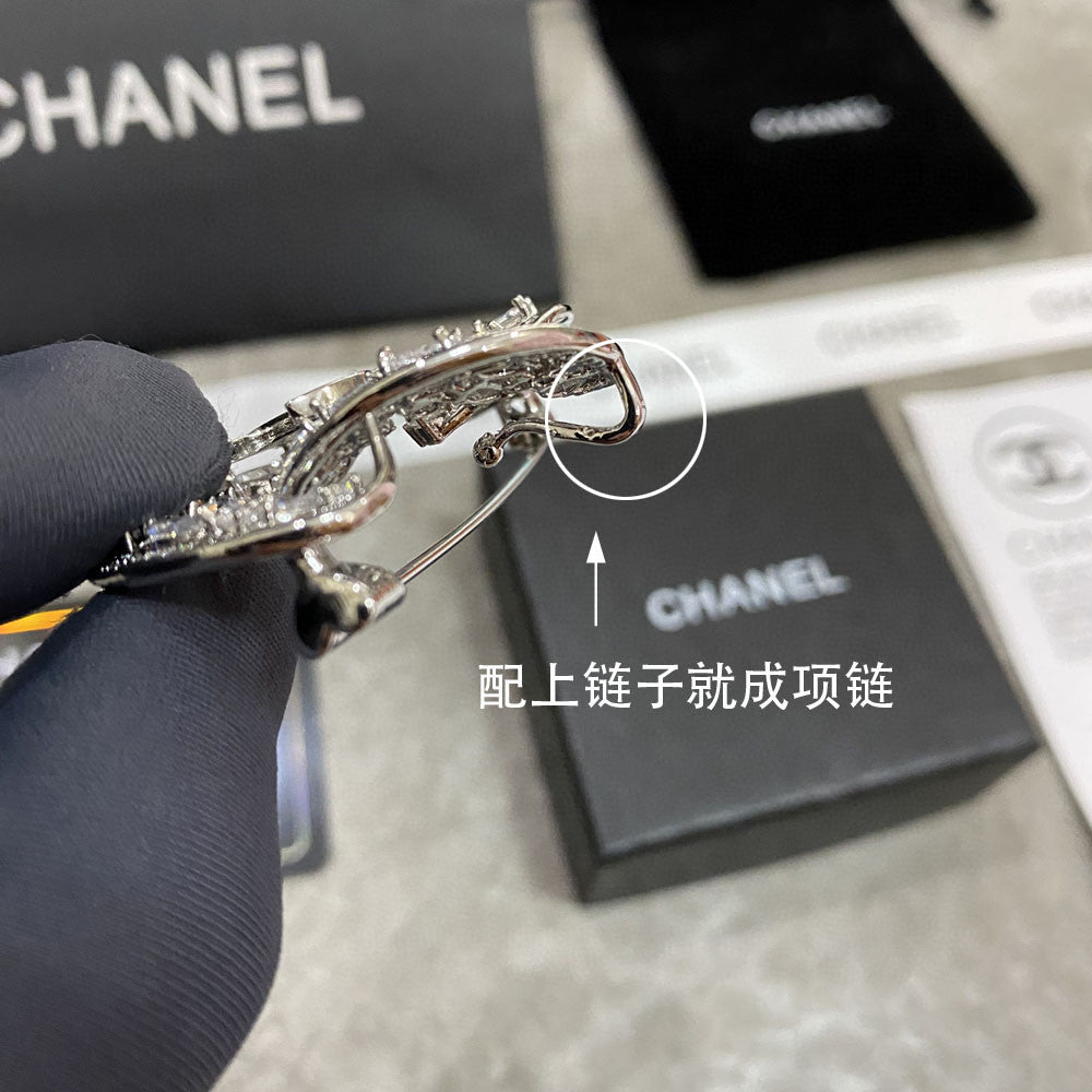 18K Chanel Camellia Crystals Brooch White Gold-Colour Hardware