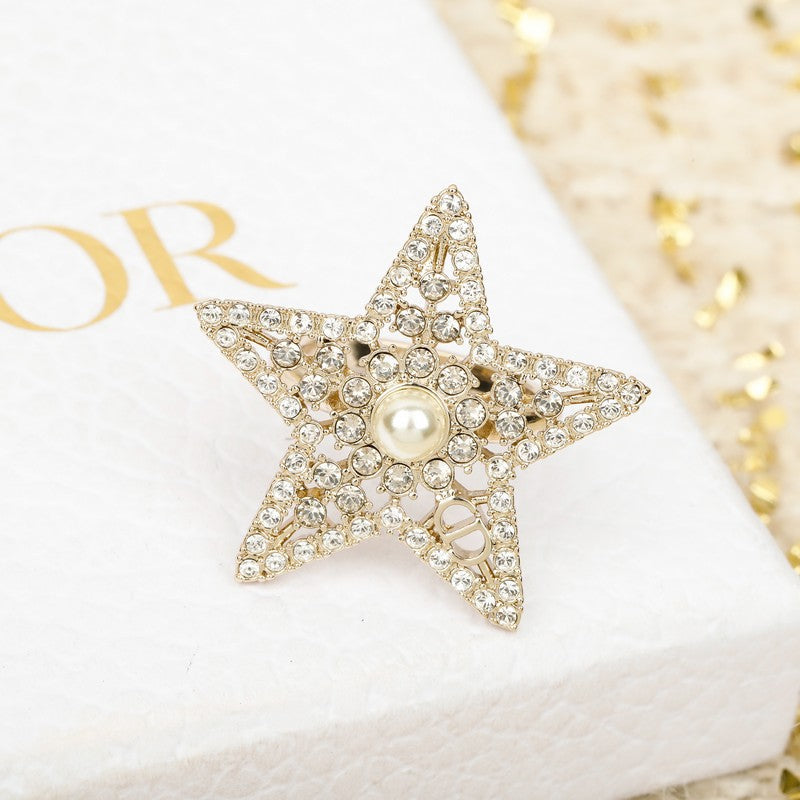 18K Dior Star Diamond Brooch Yellow Gold-Colour Hardware