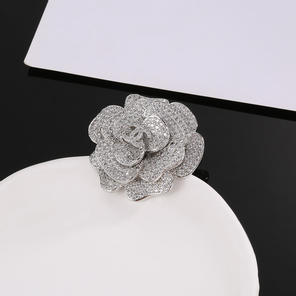18K Chanel Camellia Diamonds Brooch White Gold-Colour Hardware
