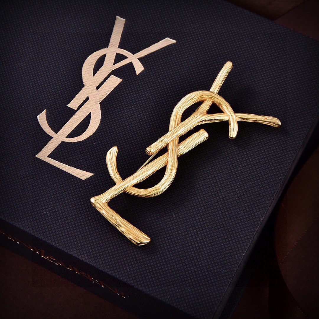 18K YSL Vintage Brooch Yellow Gold-Colour Hardware