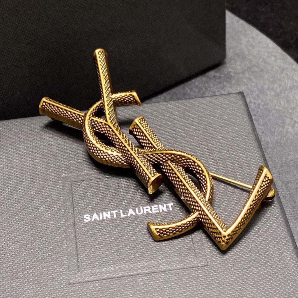 18K YSL Classic Brooch Yellow Gold-Colour Hardware