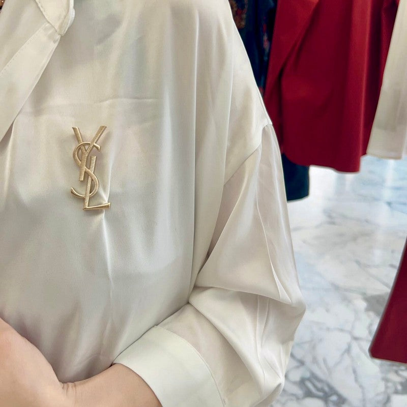 18K YSL Stripe Gold Brooch Yellow Gold-Colour Hardware