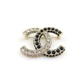 18K Chanel Black & White Crystals Brooch Yellow Gold Hardware