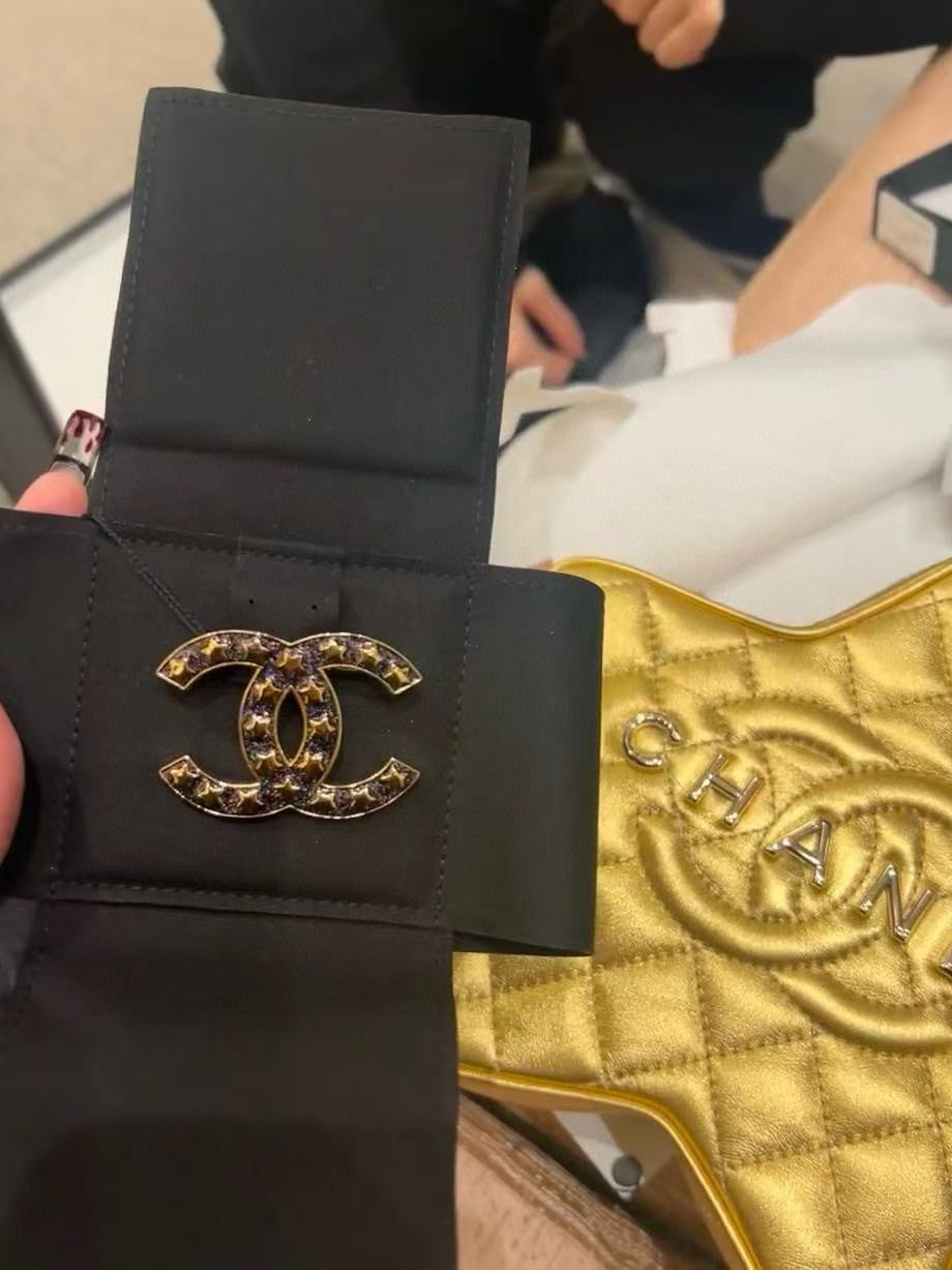 18K Chanel Black Star Brooch Yellow Gold-Colour Hardware