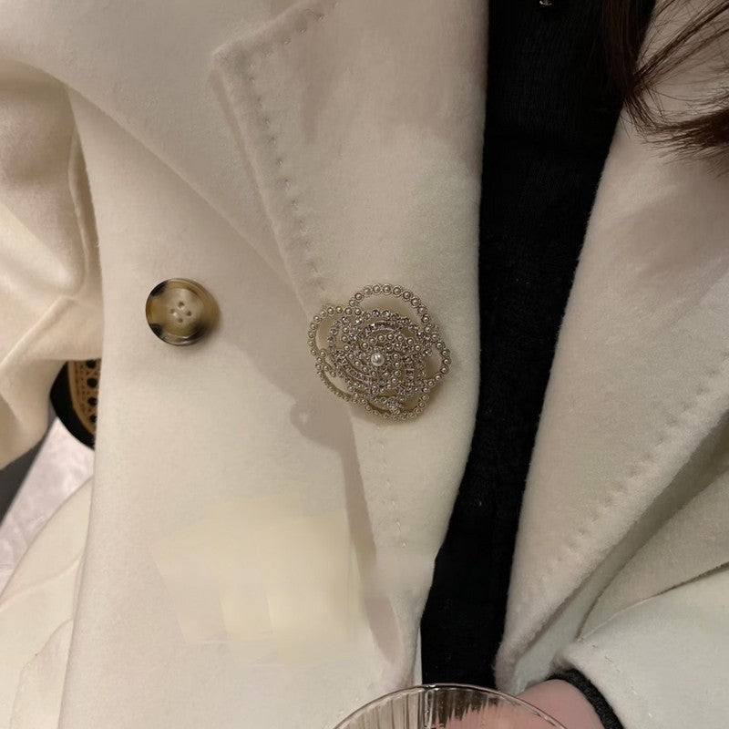18K Chanel Camellia Pearl Brooch Yellow Gold-Colour Hardware