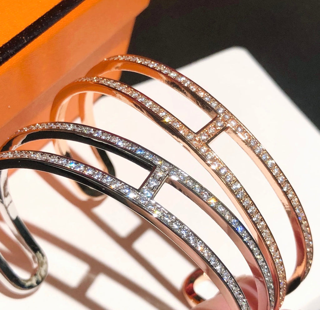 18K Ever Chain D?¡¥ancre Cuff Diamond Hermes Bracelet