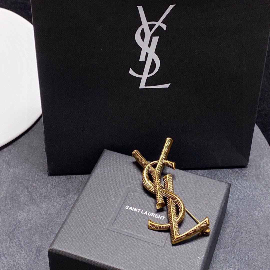 18K YSL Classic Brooch Yellow Gold-Colour Hardware