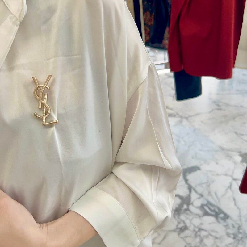 18K YSL Stripe Gold Brooch Yellow Gold-Colour Hardware