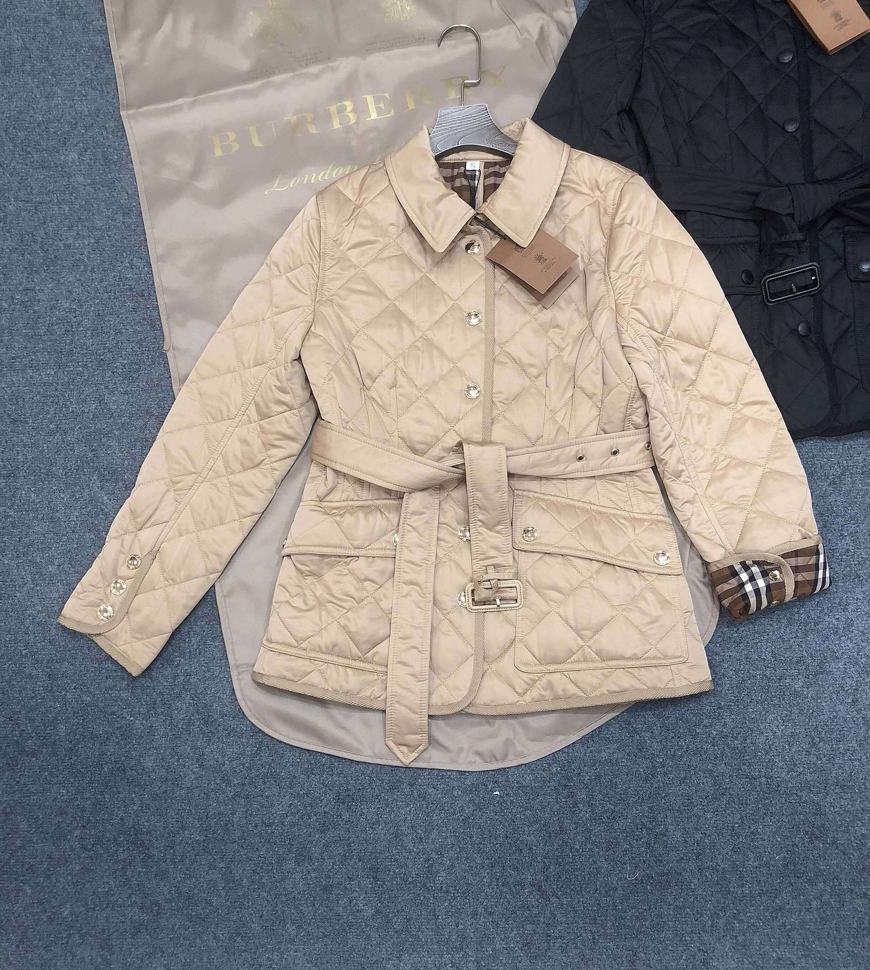 Burberry Belted Diamond-Quilted Jacket