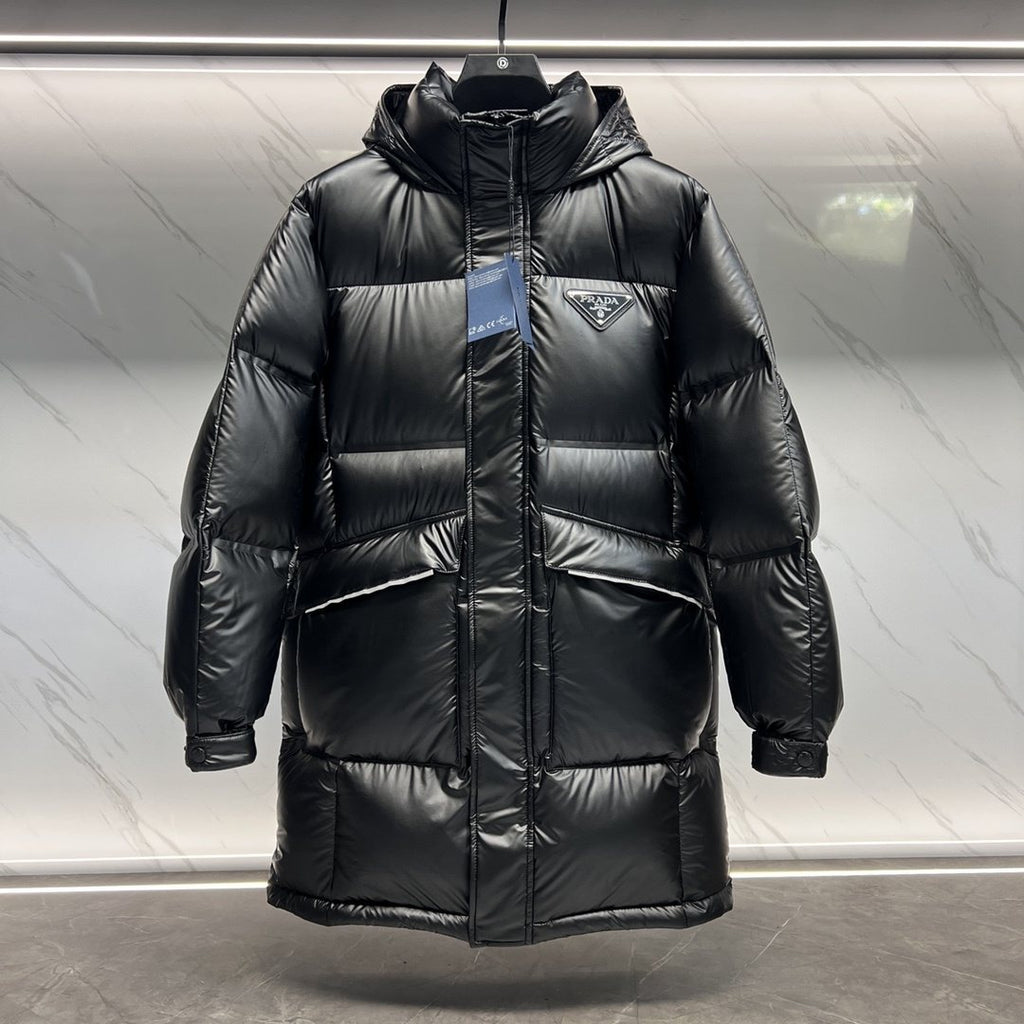 Prada Black Hooded Glossy Quilted Puffer Jacket